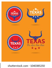 Texas longhorn with small map and nickname - The Lone Star State. Vector EPS 10
