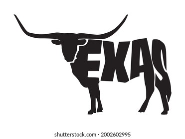 Texas with longhorn vector. Design element for poster, t-shirt print, banner.