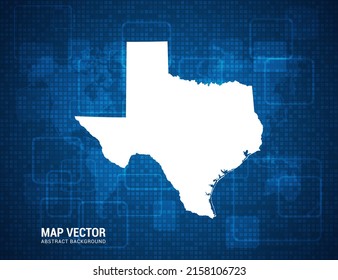 Texas map with abstract blue background technology pixel board texture.