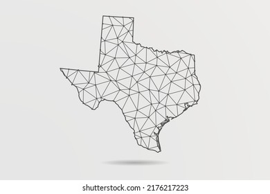 Texas Map - Abstrakte Mash Linie und Punktwaage auf weißem Hintergrund mit US-Karte. Draht-Rahmen-3D-Maschenweite, Design-Kugel, Punkt und Struktur - Vektorgrafik eps10