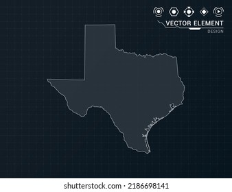 Texas map of black digital frame HUD, GUI, UI interface technology radar vector.