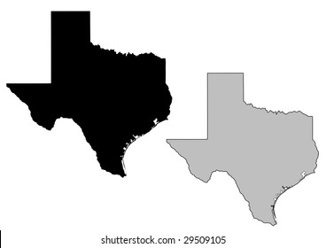 Texas map. Black and white. Mercator projection.