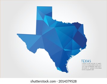 TEXAS map blue Color on white background polygonal