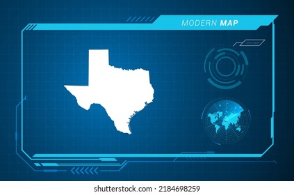 Texas map of blue digital frame HUD, GUI, UI interface technology radar vector.