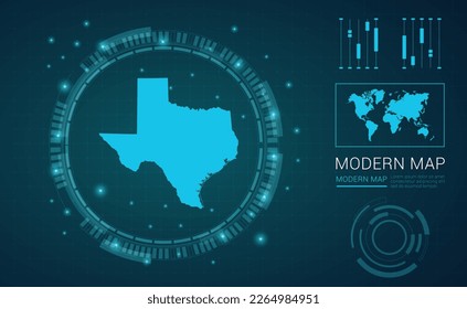 Texas map of blue digital frame Futuristic Sci Fi Modern User vector HUD, GUI, UI interface.