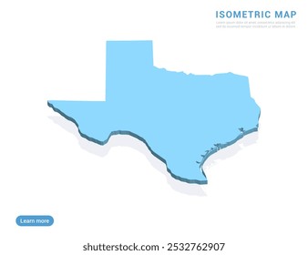 Texas Karte blau auf weißem Hintergrund mit isometrischem Vektor.