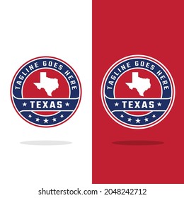 Texas Map in Blue Red Circle Emblem Badge Label Stamp in Retro Hipster Vintage Style Logo Design Template.