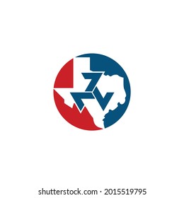 Texas Map in Blue   Red Color  Three Seven number  Vector Logo Design 