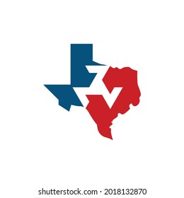 Texas Map in Blue   Red Color  Three Seven number  Vector Logo Design 
