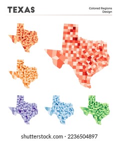 Texas map collection. Borders of Texas for your infographic. Colored us state regions. Vector illustration.