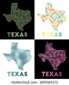 Texas map. Collection of map of Texas in dotted style. Borders of the us state filled with rectangles for your design. Vector illustration.