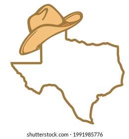 Texas map and cowboy hat Vector illustration of Texas map background silhouette with western hat and isolated on white for design. Texas sign symbol