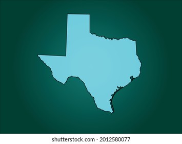 TEXAS map cyan Color on Green Backgound