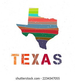 Texas Karte Design. Die Form des uns Zustand mit schönen geometrischen Wellen und Grunge Textur. Beeindruckende Vektorgrafik.