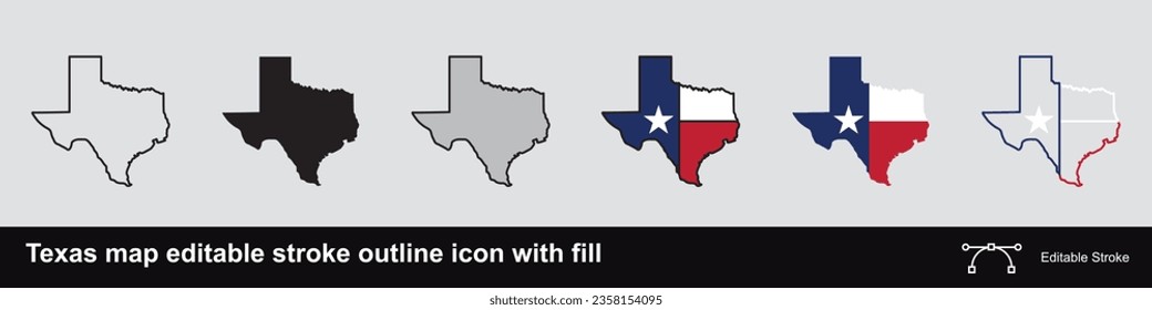 Texas map editable stroke outline icon with fill