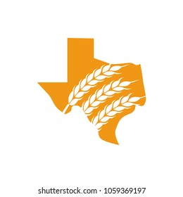 Texas map with farm vector logo. Wheat grain symbol.
