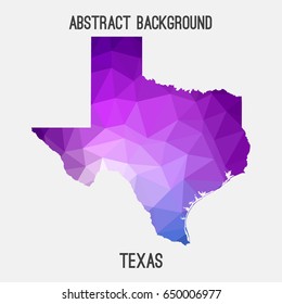 Texas map in geometric polygonal,mosaic style in violet shades.Abstract tessellation,modern design background,low poly. Vector illustration.