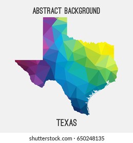 Texas map in geometric polygonal,mosaic style in rainbow colors.Abstract tessellation,modern design background,low poly. Vector illustration.