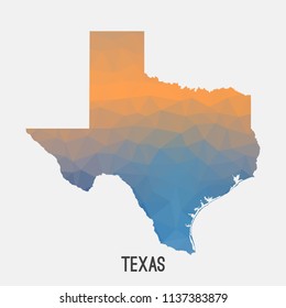 Texas map in geometric polygonal,mosaic style.Abstract tessellation,modern design background,low poly. Geometric cover, mockup. Vector illustration.