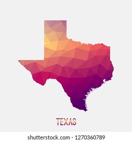 Texas map in geometric polygonal,mosaic style.Abstract tessellation,modern design background,low poly. Geometric cover, mockup. Vector illustration.