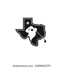 texas map with golf player logo template design