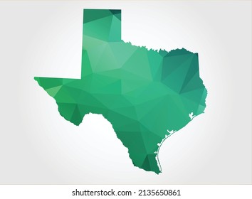 TEXAS Map Green Color on white background polygonal