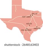 Texas map with hand drawn lettering. Vector illustration