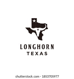 Texas with map and head longhorn logo design