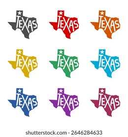 Texas map icon isolated on white background. Set icons colorful