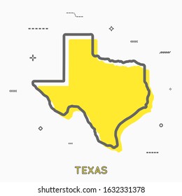 Texas map icon Memphis style state in thin line style. Texas infographic icon map with small thin line geometric figures. Austin, Houston, Fort Worth. Vector illustration linear modern concept