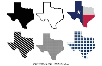 Conjunto de iconos de mapa de Texas. Ilustración de Plantilla de Vector