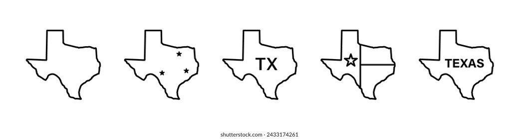 Texas map icons. Texas state border map icons. Texas sign symbol - vector illustration