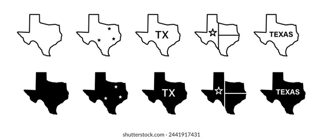 Texas map icons. Texas state border map icons. Texas sign symbol - vector illustration