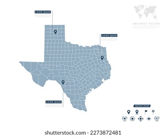 Texas map of infographic blue Navigator pin location checking communication information plan position.