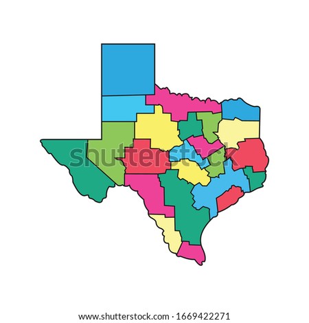 Texas map isolated on white background, colorful Texas map. Vector illustration