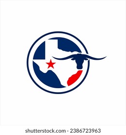 Texas map logo design with circle and cow head.