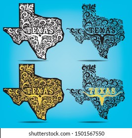 Texas map logo design ornament style, with longhorn, Vector EPS