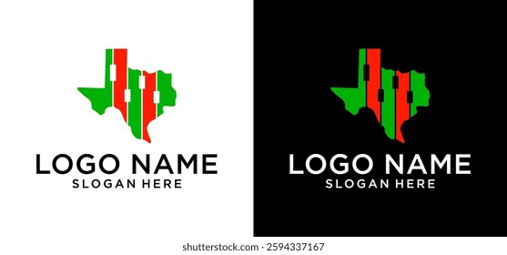 Texas map logo illustration design with combination of candle stick vector elements of trading investment.