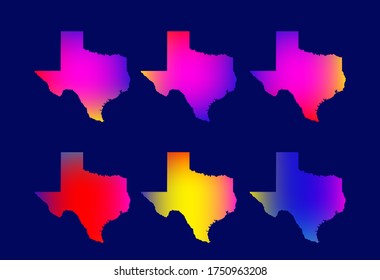 Diseño del logotipo de gradiente de malla multicolor en el mapa de Texas, eps vectoriales.