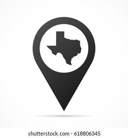 Texas Map on location pin. Map pointer isolated on a white background.
Conceptual vector illustration.