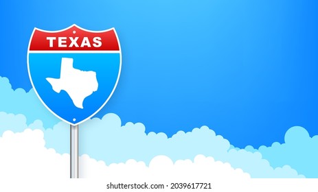 Texas map on road sign. Welcome to State of Texas. Vector illustration.