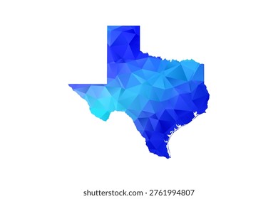 Texas map - Polygon Style Vector Illustration in Blue Gradient, Low Poly Geometric Design, Isolated on White Background, Perfect for Infographics, Education, and Modern Presentations.