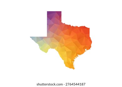 Texas Map - Polygon Style Vector Illustration in Rainbow Gradient, Low Poly Multicolor Geometric Design, Isolated on White Background, Suitable for Reports, and Creative Projects.