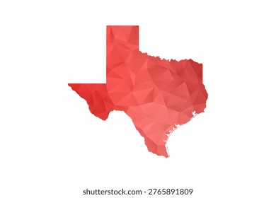 Texas Map - Polygon Style Vector Illustration in Red Gradient, Low Poly Geometric Design, Isolated on White Background, Perfect for Infographics, Reports, and Educational Materials.