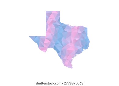 Texas Map - Polygon Style Vector Illustration in Pastel Blue and Pink Gradient, Low Poly Geometric Design, Isolated on White Background for Infographics and Education.