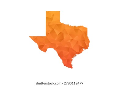 Texas Map - Polygon Style Vector Illustration in Orange Gradient, Low Poly Geometric Design, Isolated on White Background for Infographics and Education.