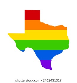 Texas map rainbow LGBT flag. LGBTQ pride month sign. Vector template for typography poster, banner, flyer, greeting card, etc