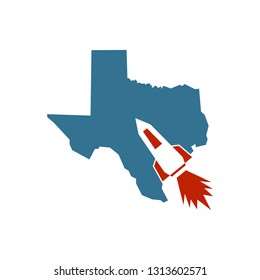 Texas map with red rocket logo