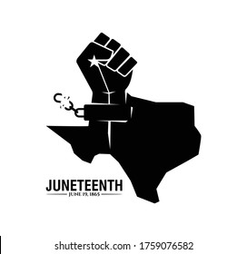 Texas Map And Resistance Hand Of Juneteenth. Since June 19, 1865. Design Of Banner. Vector Logo Illustration.