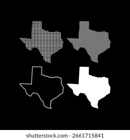 Texas map set icon isolated on black background